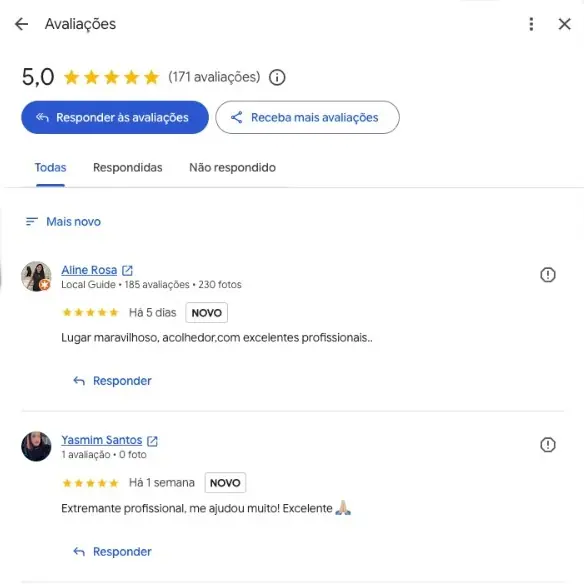 Avaliação de paciente publicada no Google