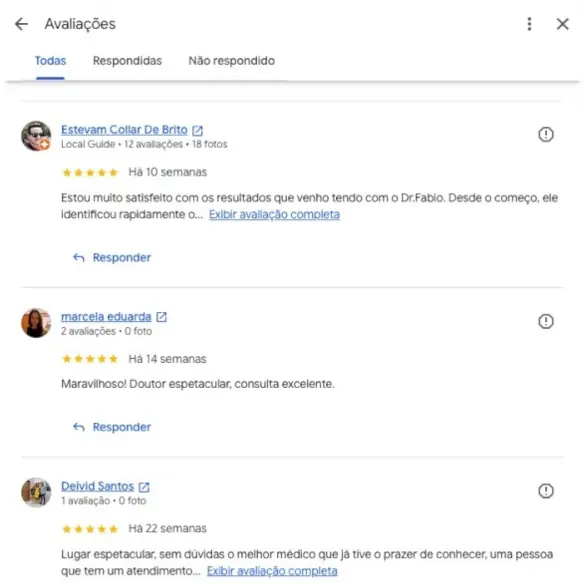 Avaliação de paciente publicada no Google